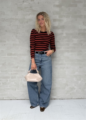 Soft cotton rib striped long sleeve bluse Red Alert T4220 Ganni 